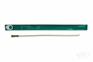 Coloplast Speedicath Coude Catheter with green package and bent tip on catheter