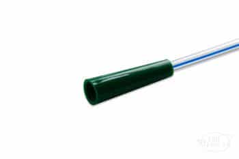 Coloplast Self-Cath Tapered Tip Coude Catheter with Guide Stripe and green funnel end