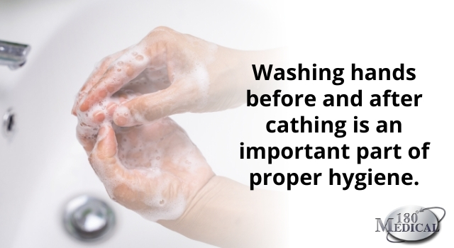 washing hands before and after using catheters is important