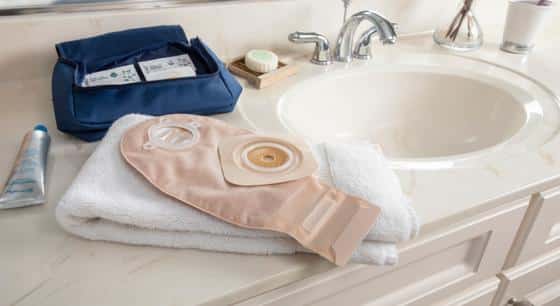 Ostomy Care Instructions and Pouch Application in Bathroom