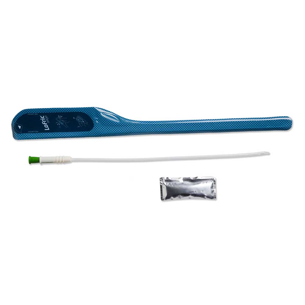 LoFric Origo Catheter Folded in Hand to Pocket Size