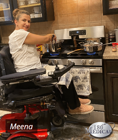 meena cooking in kitchen with spinal cord injury