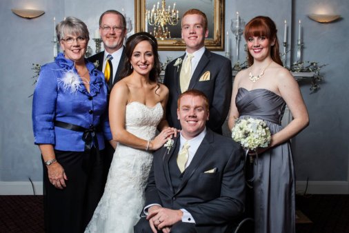 Brendan and his family on his wedding day