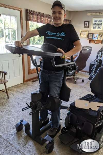 Mason using the EasyStand Evolv Standing Frame